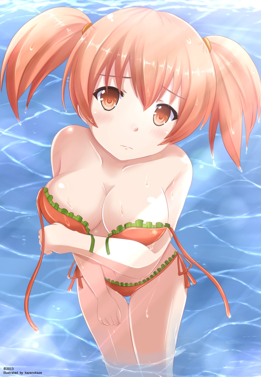 Kazenokaze Hataraku Maou Sama Sasaki Chiho Bikini Breast Hold Cleavage Swimsuits Wardrobe